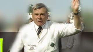 Harold 'Dickie' Bird officiates for the last time in a Test match